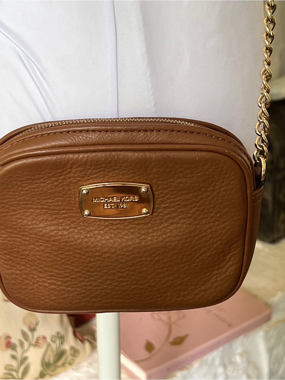 Michael Kors Small Brown Pebble Leather Crossbody Camera Bag